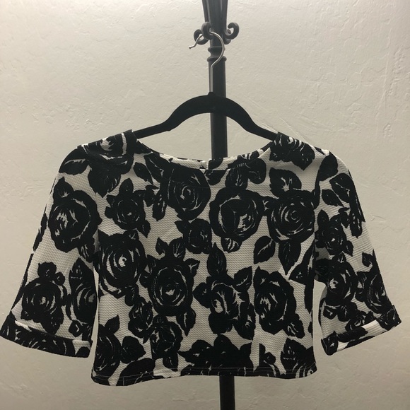 Lucca Couture Tops - Lucca Rose Textured Pattern Crop Top